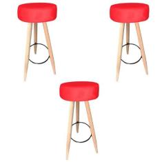 Kit 03 Banqueta Alta Flora Pés Palito em Madeira Branco  Bar Bistrô Co