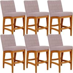 Kit 06 Banquetas Baixa Cozinha Bancada Fixa Mila L02 Rosê