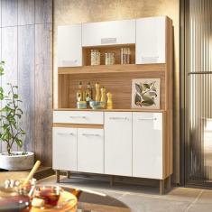 Cozinha Compacta 7 Portas 1 Gaveta Magazin Freijó/Off White Cristal