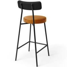 Banqueta Baixa Cozinha Sala Jantar Bancada Milão L02 Couríssimo Preto Whisky