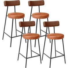 Kit 04 Banquetas Baixa Cozinha Sala Jantar Bancada Milão L02 Couríssimo Marrom Camel