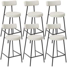 Kit 06 Banquetas Baixa Para Cozinha Sala De Jantar Bancada Milão L02 Linho Champagne