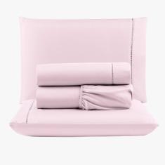 Jogo De Lençol Peletizado 400 Fios Casal 4 Peças Barato - Casa - Hotel - Pousada - Rosa