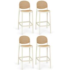 Kit 4 Banqueta Alta Com Encosto Roma Em Polipropileno - Nude