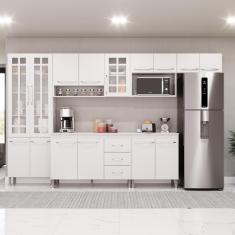 Cozinha Modulada Completa Fidelitá Viena 6 Peças 330cm 15 Portas 3 Gavetas Com Tampo Branco