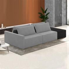 Sofá Ilha Modulado Milos 232cm Puff Lateral Cinza Preto Manchado Veludo/pu G33 - Gran Belo