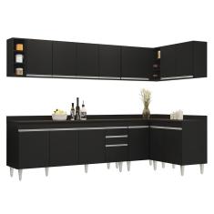 Armário De Cozinha Modulado De Canto 7 Peças Cp35 Balcão Com Tampo Preto - Lumil