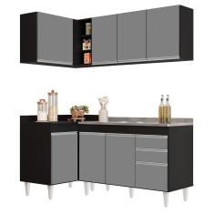 Armário De Cozinha Modulado De Canto Direito 4 Peças Cp39 Com Pia Inox Preto/cinza - Lumil