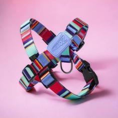 Coleira Peitoral Ajustável em X Raios e Listras Violeta - G