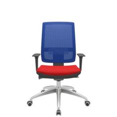 Cadeira Office Brizza Tela Azul Assento Aero Vermelho Autocompensador 