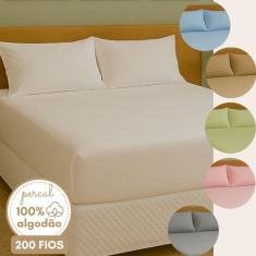 Kit Lençol com Fronha Casal Algodão Jogo de Cama Percal 200 fios 3Peça