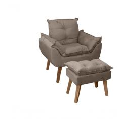 Poltrona/cadeira Decorativa E Puff Glamour Com Pés Quadrado Capuccino