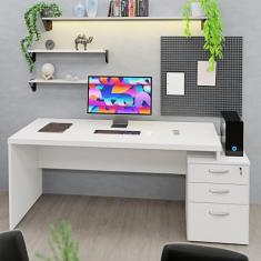 Mesa De Escritório Pedestal 3 Gav 1.90x70 Tpo 40mm (Branco)