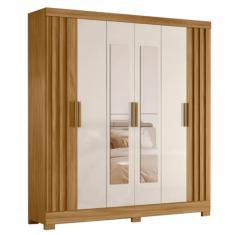 Guarda Roupas Casal Ripado Com Espelho 6 Portas 2 Gavetas Freijó/Off White Valença Moval