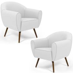 Kit 02 Poltronas Decorativas com Pés Palito Nina D02 Corano Branco C-1