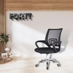 Cadeira De Escritório Secretária Base Cromada Com Rodinha Fortt Milão Preta CSF07-P