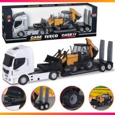 Caminhão Brinquedo Iveco Plataforma c/ Retroescavadeira Case Brinquedo