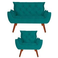 Namoradeira + Poltronas Opala Suede Azul