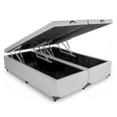 Cama Box Baú Queen Bipartido Linhão Cinza Com Pistão A Gás