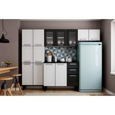 Cozinha Modulada Completa Múltipla 4pçs (2 Armários Balcão Paneleiro) C4P77 Branco/Preto - Bertolini