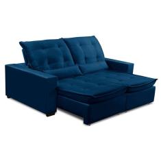 Sofa Retratil Reclinavel 2 Lugares 2,40m Atlantis Veludo Azul Marinho LansofBR