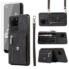 Capa de telefone para Samsung Galaxy S20 Ultra 5G capa carteira com protetor de tela de vidro temperado alça transversal cordão suporte para cartão de crédito couro S20ultra 20S S 20 A20 S2O 20ultra