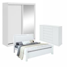 Quarto com Guarda-roupa Casal 2 Portas 2 Gavetas, Cômoda 2 Portas 7 Gavetas e Branco