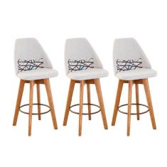 Kit 03 Banquetas Bege Claro E Almofada Linhas Coloridas