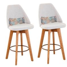 Kit 02 Banquetas Bege Claro E Almofada Folhas