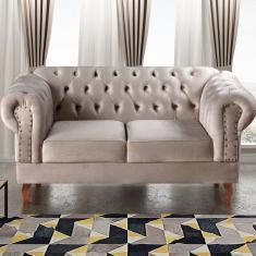Sofá 2 Lugares Decoração Sara Recepção Dom Pedro Chesterfield Cinza Capuccino