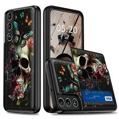 RAUEDWDJS Capa carteira para Samsung Galaxy S21 FE 5G, capa para Galaxy S21 FE 2022 com compartimento para cartão, TPU macio de camada dupla e policarbonato rígido à prova de choque para mulheres e