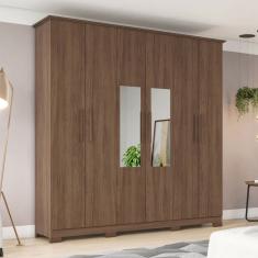 Guarda-Roupa Casal Cover 6 Portas 3 Gavetas com Espelho Castanho - Henn