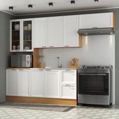 Cozinha Compacta 4 Peças 1 Paneleiro Duplo 2 Aéreos 1 Balcão Soho Cabecasa Madeiramadeira Freijó/Branco