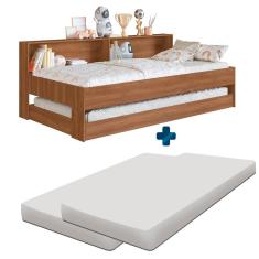 Bicama Infantil Solteiro com Nichos 2 Colchões Nogal Sunset Jm Móveis