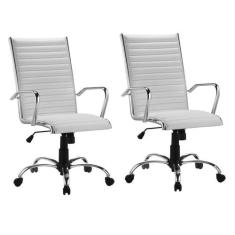 Kit 2 Cadeiras Escritório Giratória Branca Presidente Cromad - Alezzi
