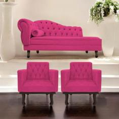 Kit Diva Recamier Diana 185cm Lado Direito e 02 Poltronas Classic Sued