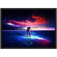 Quadro Decorativo Astronauta Lua Planetas Espaço Com Moldura Salas Qua