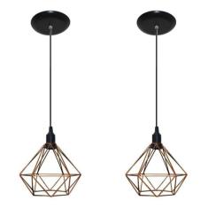 Kit com 02 Luminarias Pendentes Aramado Retrô Modelo Diamante - Preto,