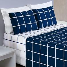 Jogo Cama Lençol Queen 200 Fios 4 Peças Azul Marinho