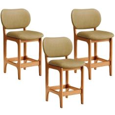 Kit 03 Banquetas Baixa Bar Cozinha E Sala De Jantar Fixa Betta L02 Imbuia Couríssimo Casco Fendi - Lyam Decor