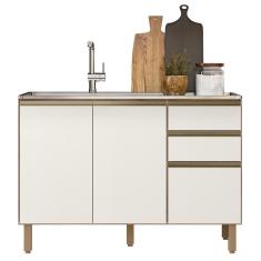 Balcão De Cozinha Com Pia Inox 120cm Maly N03 Carvalho-off White - Mpozenato