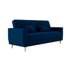 Sofá Cama 2 Lugares Reclinável e Baú Pamela Azul Matrix