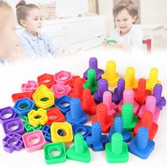 kit De Brinquedo De Montar Interativo Plástico Blocos Infantil Coloridos Parafuso Encaixar Conjunto C/ 24 pcs