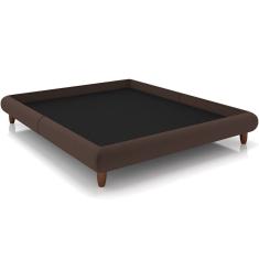 Cama Casal King Base Box Pés de Madeira 210cm Otto P05 Veludo Marrom - Lyam Decor