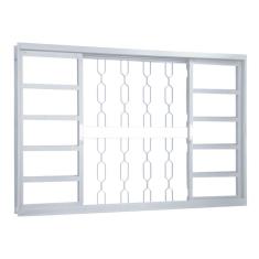 Janela de Correr em Aço Alterosa 4 Folhas 2 Fixas com Grade Central Elo sem Basculante MGM Minas Sul 1,00mx1,50mx6,5cm - Requadro 65mm Branco