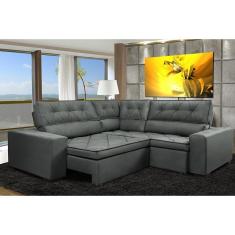 Sofa de Canto Retrátil e Reclinável com Molas Cama inBox Austin 2,30m x 2,30m Suede Velusoft Cinza