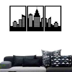 Quadro Decorativo Vazado Cidade MDF 3mm Preto