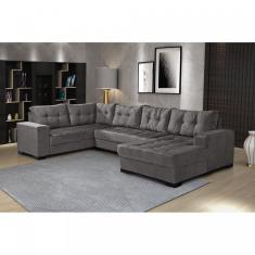 Sofá de Canto 6 Lugares com Chaise Bia Império Estofados Cinza
