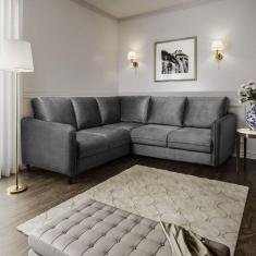 Sofá de Canto Orquídea 5 Lugares em Veludo Cabecasa Madeiramadeira Cinza