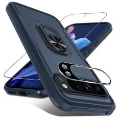 Capa para Google Pixel 9 Pro XL com protetor de tela + protetor de lente da câmera, capa protetora de corpo inteiro resistente à prova de choque embutida com suporte de anel de metal giratório, 2024